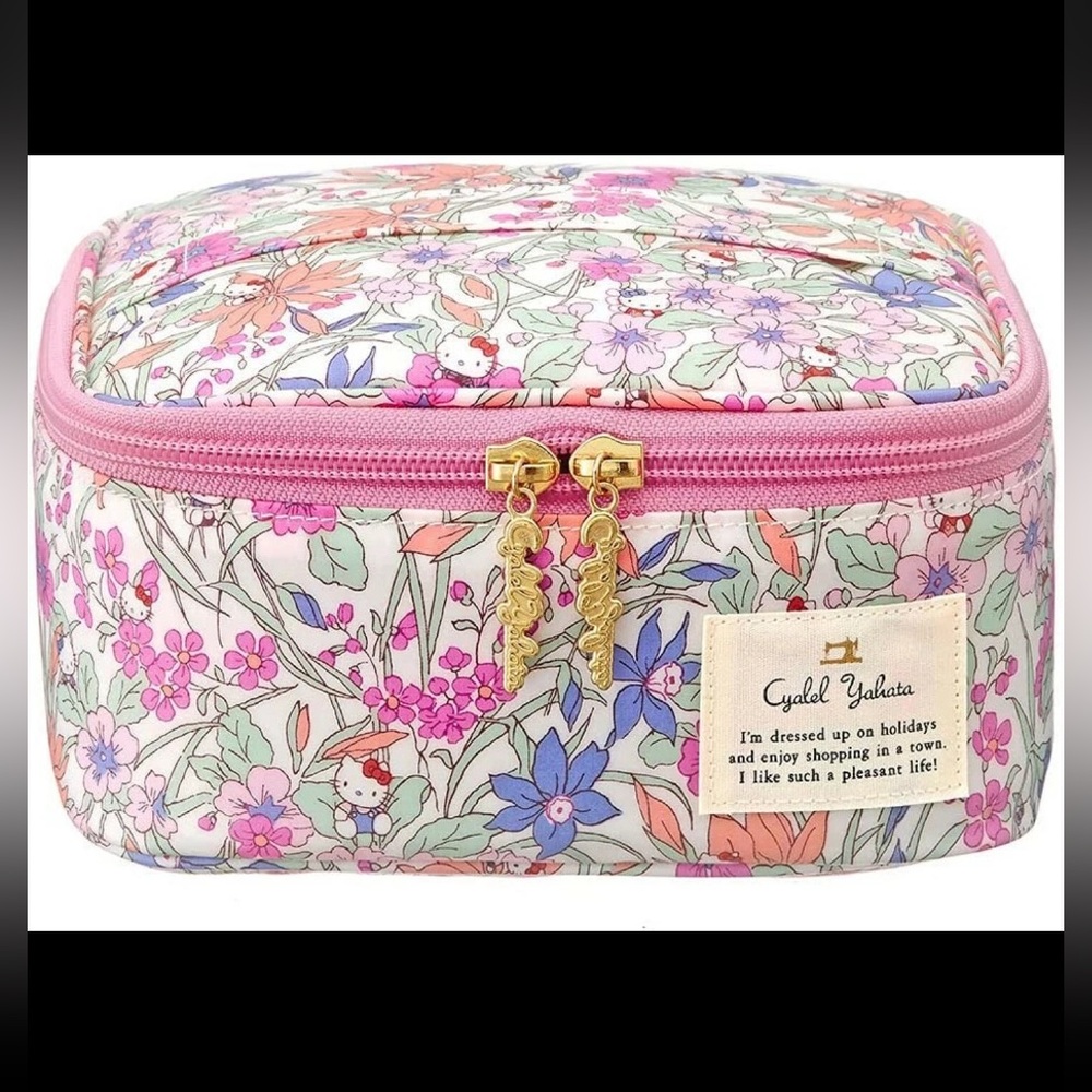 Sanrio Floral Hello Kitty Cosmetic Case in Pink, White, Purple